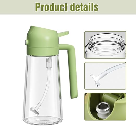 2-in-1 Glass Oil Sprayer & Dispenser 500ml – Spray & Pour Cooking Oil Bottle