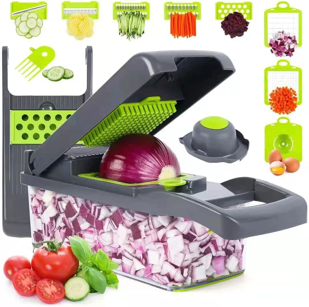 16-in-1 Vegetable Chopper, Dicer & Slicer with Storage Container – Multi-Functional Kitchen Cutter