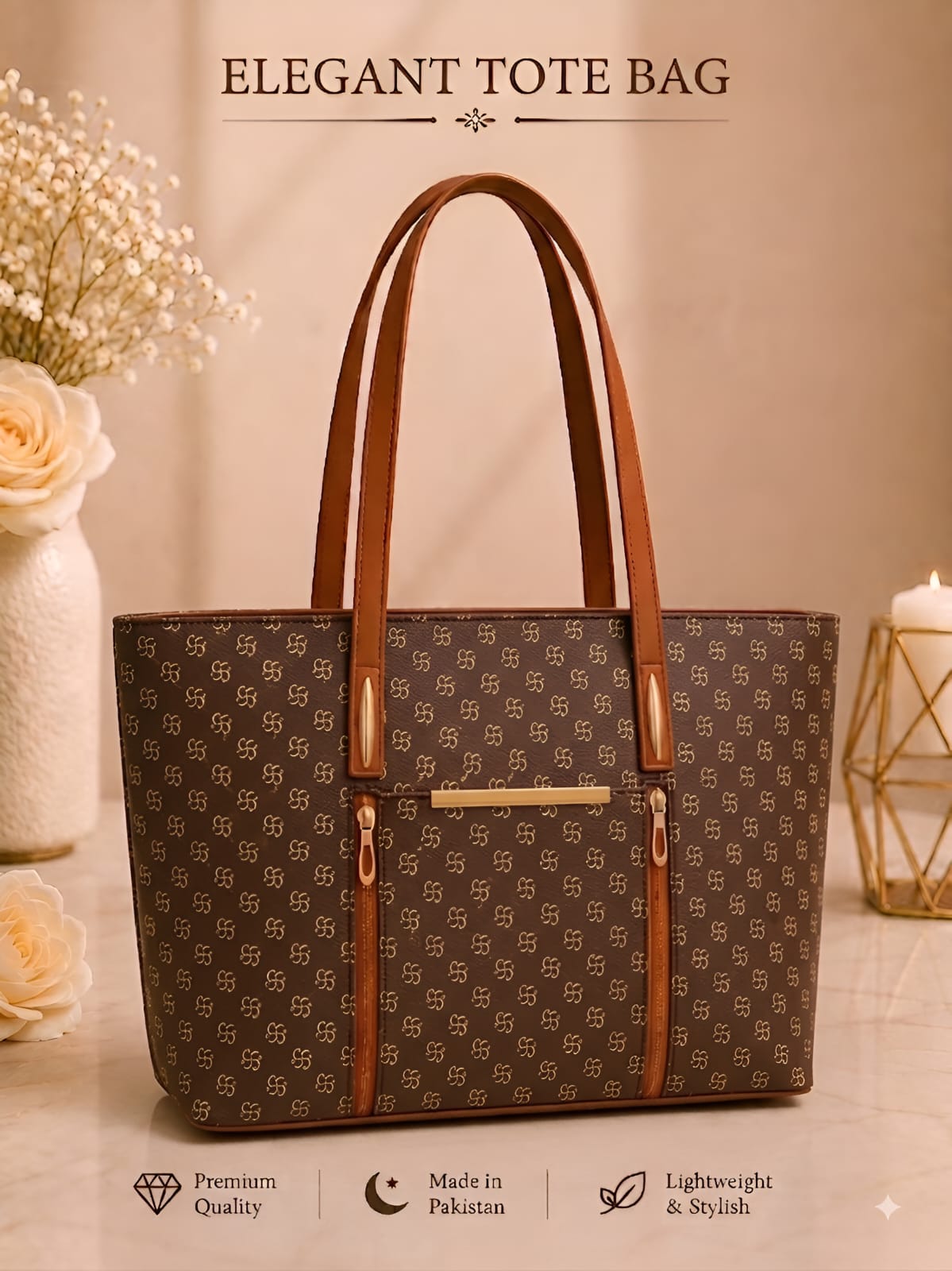 Pattern Tote Bag for Women – Stylish Spacious Shoulder Handbag for Work, College, Shopping & Daily Use | Black