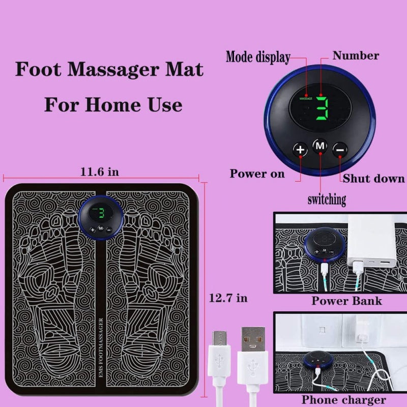 EMS Foot Massager Mat – Electric Foot Massage Pad with 9 Intensity Levels, 6 Modes & Smart Display for Home Relaxation