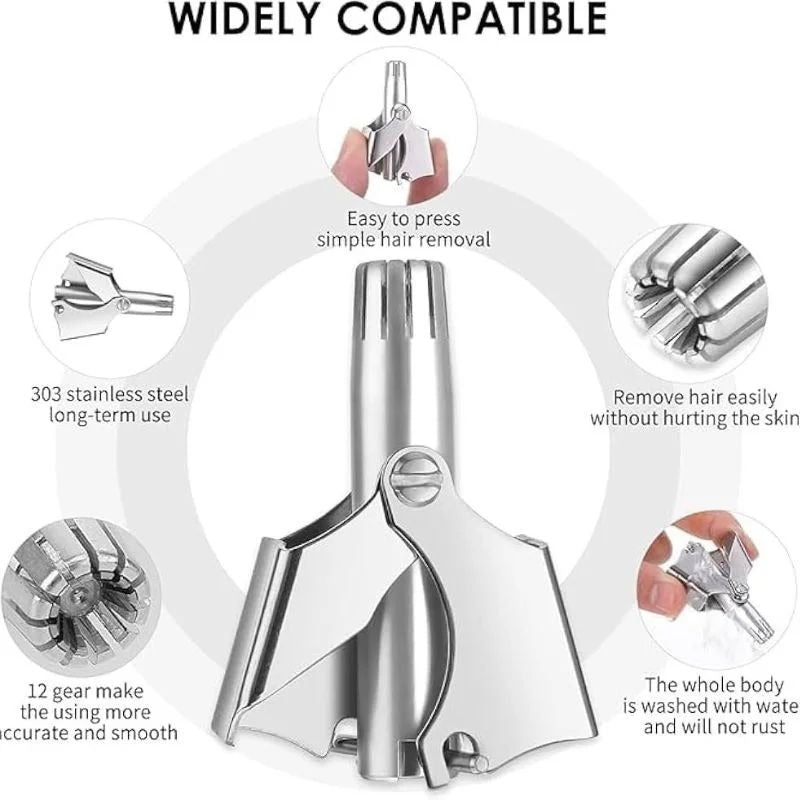 Manual Nose & Ear Hair Trimmer | Stainless Steel Precision Grooming Tool