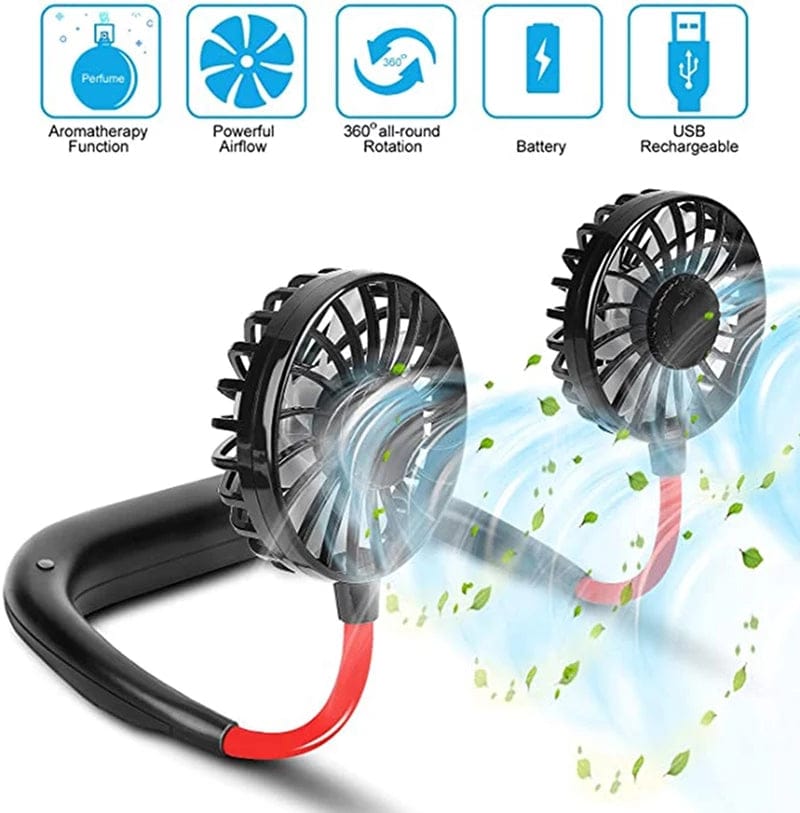 Portable Neck Fan – 360° Rotating Hands-Free USB Rechargeable Wearable Cooling Fan