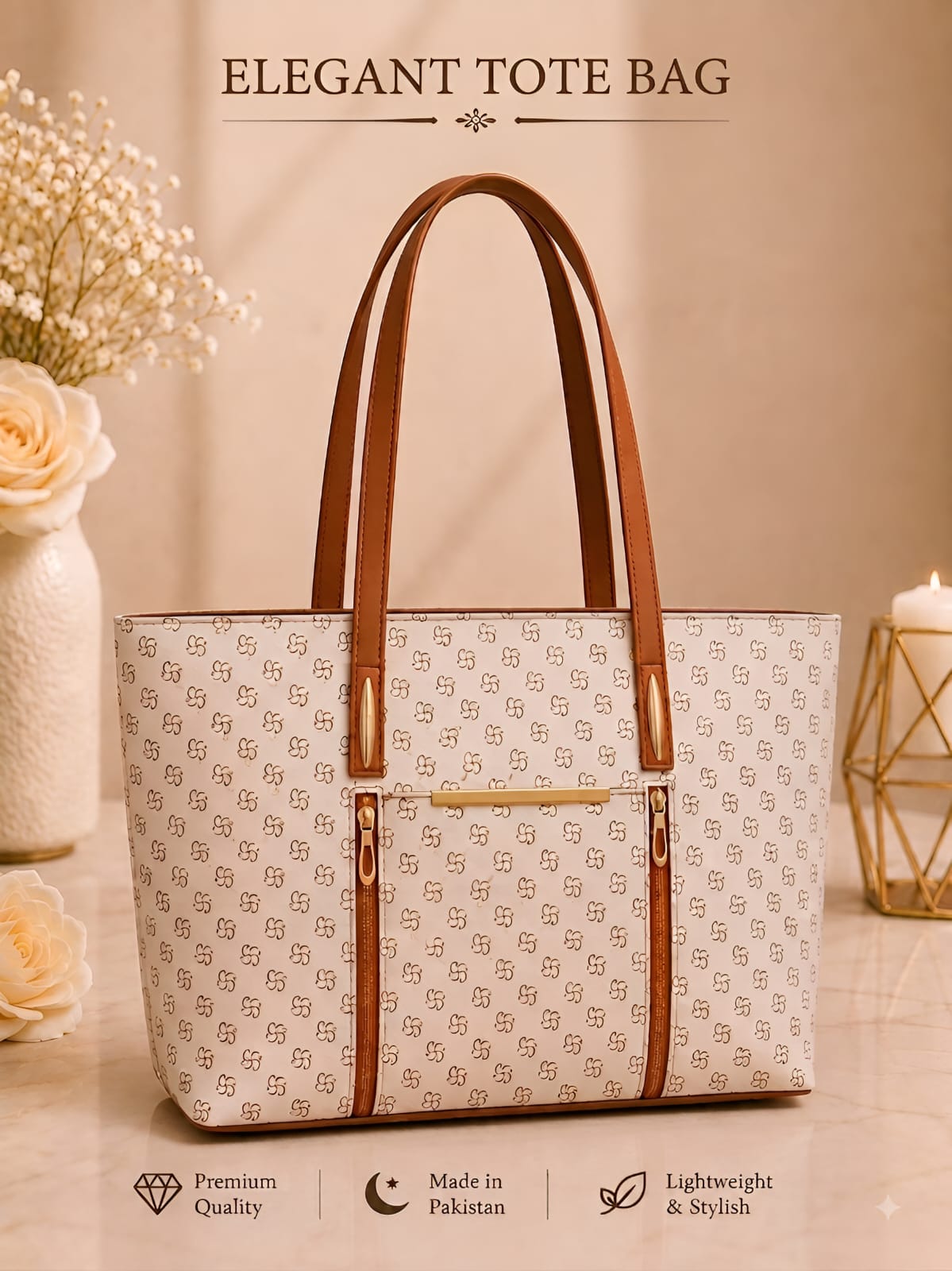 Pattern Tote Bag for Women – Stylish Spacious Shoulder Handbag for Work, College, Shopping & Daily Use | Black