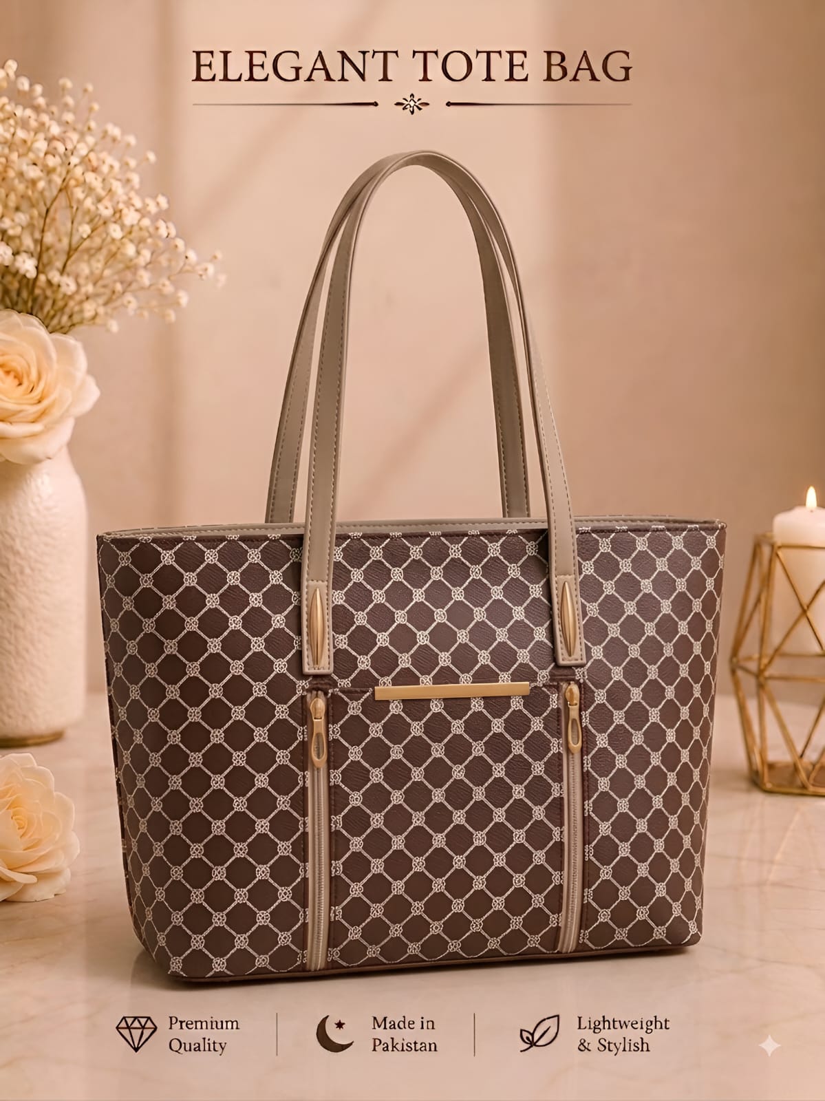 Pattern Tote Bag for Women – Stylish Spacious Shoulder Handbag for Work, College, Shopping & Daily Use | Black